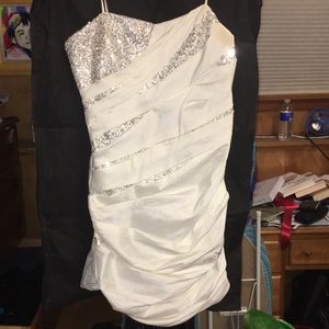 White Formal/Prom dress w/ silver sequin accents.